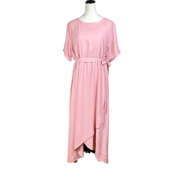 Roolee Classic Taylor Jane Blush Pink Faux Wrap Hi Low Maxi Bridesmaid Dress - Picture 1 of 15
